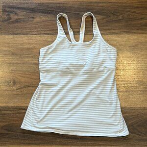 Lululemon Crossback Tank Womens 12 White Silver Fox Stripe Built In Bra Yoga